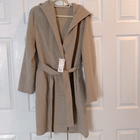Uniqlo Jackets & Blazers - Cozy Belted Beige Coat with Hood and Pockets